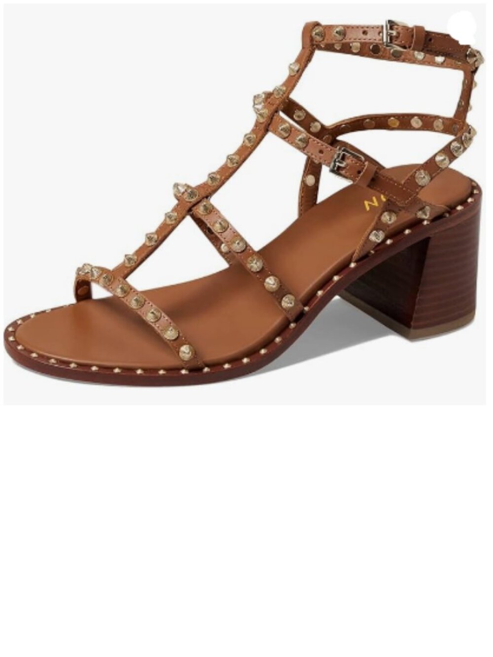 YDN Brown Sexy Strappy Open Toe Buckle Rivet Gladiator Chunky Mid Heels Sandals